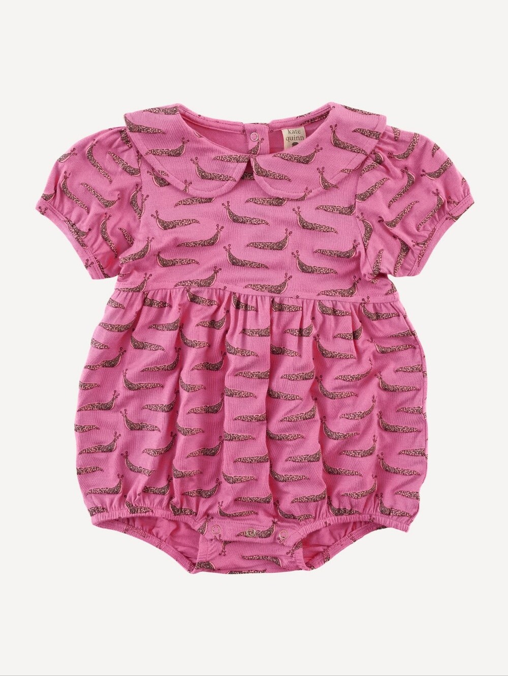 NWT 3-6m Kate Quinn short sleeve peter pan bubble romper pink slug party bamboo